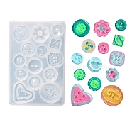DIY Button Silicone Molds, Resin Casting Molds, for UV Resin & Epoxy Resin Craft Making, Mixed Shapes, White, 104.5x69x6.5mm, Hole: 1.5~2mm, Inner Diameter: 12~25x12~26mm(X-DIY-E055-30)