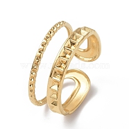304 Stainless Steel Open Cuff Ring Finding, Ring Settings, Double Line, Real 18K Gold Plated, Inner Diameter: 17mm, Fit for 0.9mm and 2mm(RJEW-C046-08G)