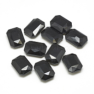 Pointed Back Glass Rhinestone Cabochons, Faceted, Rectangle Octagon, Jet, 6x4x2mm(RGLA-T079-4x6mm-02)