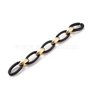 Handmade Opaque Spray Painted Acrylic Cable Chains, with CCB Plastic Linking Rings, Black & Gold, 35x18x6mm, 23x16x8.5mm, about 39.37 inch(1m)/strand(AJEW-JB00804)