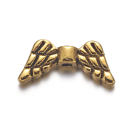 Tibetan Silver Beads, Lead Free & Nickel Free & Cadmium Free, Wing, Antique Golden, Size: about 7mm long, 14mm wide, 2mm thick, Hole: 1.5mm(X-GAB5004Y-NF)