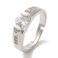 Brass Micro Pave Cubic Zirconia Rings for Women, Long-Lasting Plated, Platinum, US Size 8 1/2(18.5mm)(RJEW-E295-21P)