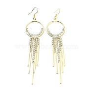 Crystal Rhinestone Ring with Tassel Dangle Earrings with 925 Sterling Silver Pins, Brass Long Drop Earrings for Women, Light Gold, 95mm, Pin: 0.8mm(EJEW-C037-04LG)