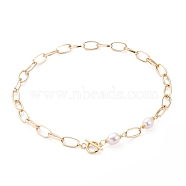 Aluminium Paperclip Chain Necklaces, with Natural Baroque Pearl Keshi Pearl Beads and 304 Stainless Steel Toggle Clasps, Golden, 16.33 inch(41.5cm)(NJEW-JN02865)