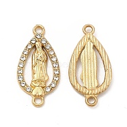 Alloy Connector Charms with Crystal Rhinestone, Nickel, Teardrop Links with Religion Virgin Pattern, Light Gold, 24.5x12x2mm, Hole: 1.8mm(FIND-H039-26KCG)