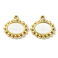 Ion Plating(IP) 304 Stainless Steel Pave Shell Oval Charms, Real 14K Gold Plated, 14.5x15x2mm, Hole: 1.4mm(FIND-Z028-25G)