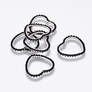 MIYUKI & TOHO Handmade Japanese Seed Beads, with 304 Stainless Steel Link Rings, Loom Pattern, Heart, Silver, Black, 21x22.5~23x1.8~2mm(SEED-A028C-L-02S)