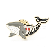 Skeleton Whale Enamel Pin, Halloween Alloy Brooch for Backpack Clothes, Light Gold, Black, 17x31x2mm, Pin: 1mm(JEWB-M022-09)