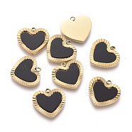 316 Surgical Stainless Steel Charms, with Acrylic, Stripe Heart, Golden, Black, 11x12x1.5mm, Hole: 1.2mm(STAS-H100-56G-B)