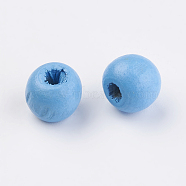 Natural Wood Beads, Dyed, Round, Deep Sky Blue, 10x9mm, Hole: 3mm, about 1850pcs/500g(WOOD-Q030-56F)