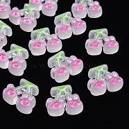 Transparent Acrylic Beads, with Enamel, Frosted, Cherry with Bear & Rabbit, WhiteSmoke, 22.5x26x9mm, Hole: 3mm(MACR-S374-04B-07)