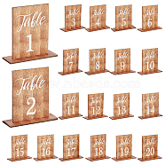 Rectangle Wooden Vertical Sign Holders, Single Sided Table Number 1~20 Stands for Wedding Party Supplies, Dark Goldenrod, Finish Product: 10x3.45x10cm(ODIS-WH0057-01)
