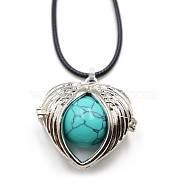 Synthetic Turquoise Cage Pendant Necklaces, Heart Wing, 20.08~31.50 inch(51~80cm)(PW-WG28400-04)