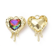 Rack Plating Alloy Glass Pendants, Cadmium Free & Lead Free & Nickle Free, Light Gold Tone Melting Heart Charms, Colorful, 24x17x5mm, Hole: 2.5mm(FIND-I037-21LG-02)