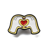 Body Alloy Enamel Pins Brooches, White, Heart Gesture, 29x30.5mm(JEWB-U008-03F)