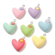 Opaque Resin Pendants, Heart Charms with Platinum Plated Iron Loops, Mixed Color, 24x19x8mm, Hole: 2mm(RESI-A028-02)