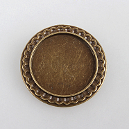 Vintage Alloy Brooch Cabochon Bezel Settings, with Iron Pin Brooch Back Bar Findings, Flat Round, Cadmium Free & Nickel Free & Lead Free, Antique Bronze, Tray: 25mm, 34x2mm, Pin: 0.6mm(X-PALLOY-N0085-54AB-NF)