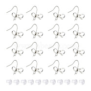 24Pcs Brass Earring Hooks, Bowknot Ear Wires with Loops, with 40pcs Plastic Ear Nuts, Platinum, 22 Gauge, 16x15mm, Hole: 2mm, Pin: 0.6mm(KK-GO0001-46)