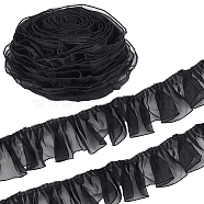 Polyester Pleated Lace Ribbon, Wave Edge Lace Trim, Clothes Accessories, Black, 4 inch(100mm)(OCOR-WH0078-132A)
