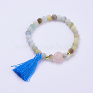 Tassel Charm Bracelets, with Natural Flower Amazonite Beads, Round, 2 inch(52mm)(BJEW-P190-05D)