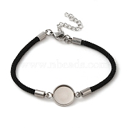Milan Cord & 304 Stainless Steel Bracelets Making, with Round Tray, Black, Tray: 10mm, 7-3/8 inch(18.7cm)(MAK-H004-02C-P01)