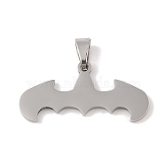 201 Stainless Steel Pendants, Bat Charm, Stainless Steel Color, 15x30x1.5mm, Hole: 3x5mm(STAS-A094-15P)