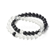Synthetic Quartz Crystal Beads and Synthetic Black Stone Beads Stretch Bracelets Set for Girl Women Gift, Inner Diameter: 2-3/8 inch(6cm), 2pcs/set(BJEW-JB06792)