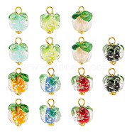 Handmade Lampwork Pendant, with Golden Tone Alloy & Iron Finding, Persimmon Charm, Mixed Color, 17mm, Hole: 2.5mm, 7 colors, 2pcs/color, 14pcs/set(PALLOY-AB00211)
