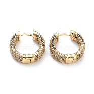 Brass Micro Pave Cubic Zirconia Huggie Hoop Earrings, Ring, Colorful, Real 18K Gold Plated, 19x21x6.5mm, Pin: 1mm(EJEW-A058-05G)