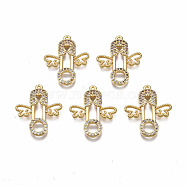 Brass Micro Pave Clear Cubic Zirconia Pendants, Nickel Free
Safety Pin with Wing, Real 18K Gold Plated, 22x18x2mm, Hole: 1mm(KK-Q277-048-NF)