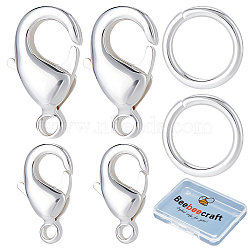 40Pcs 2 Style Brass Lobster Claw Clasps, with 80Pcs Open Jump Rings, 925 Sterling Silver Plated, 9x5x3mm, 12x7x2.5mm, Hole: 1mm, 20Pcs/style(KK-BBC0001-15S)