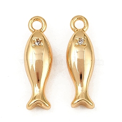 Ocean Theme Brass Micro Pave Cubic Zirconia Pendants, Long-Lasting Plated, Nickel Free, Real 18K Gold Plated, Fish, 15x4.5x3.5mm, Hole: 1.2mm(X1-KK-F902-08A-G)