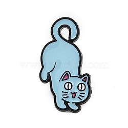 Cat Enamel Pins, Alloy Brooches for Backpack Clothes, Sky Blue, 29.5x18mm(JEWB-Q014-15A)