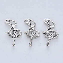 Tibetan Style Alloy Pendants, Cadmium Free & Lead Free, Dancer, Antique Silver, 25x12.5x3mm, Hole: 1.6mm, about 384pcs/500g(TIBE-R316-100AS-RS)