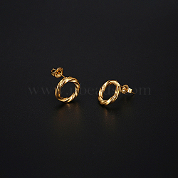 304 Stainless Steel Ring Stud Earring for Women, Real 18K Gold Plated, 13mm(KE1906)