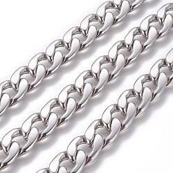 304 Stainless Steel Cuban Link Chains, Chunky Curb Chains, with Spool, Unwelded, Stainless Steel Color, 11.5mm, Link: 16.5x11.5x3mm, about 32.8 Feet(10m)/roll(CHS-E018-14P)