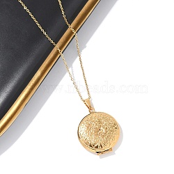 201 Stainless Steel Cable Chain Necklaces, with 304 Stainless Steel Flat Round Locket Pendant for Women, Golden, 18.11 inch(46cm), pendants: 32x27x7mm, inner diameter: 19mm(NJEW-M050-04A-G-1)