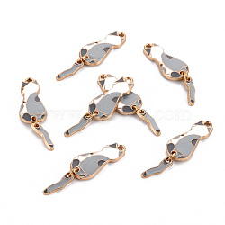 Eco-Friendly Alloy Enamel Pendants, Cadmium Free & Lead Free & Nickel Free, Light Gold, Cat, Light Grey, 35x10x1.5mm, Hole: 1.6mm(ENAM-T011-84D-NR)