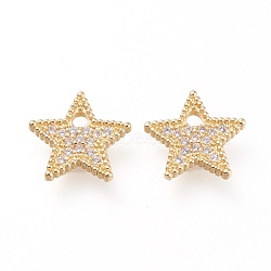 Brass Micro Pave Clear Cubic Zirconia Charms, Long-Lasting Plated, Star, Golden, 13x13.5x2mm, Hole: 2mm(X-ZIRC-L097-023G)