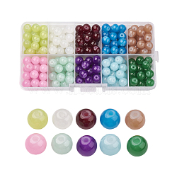 Imitation Jade Glass Beads Strands, Spray Painted, Round, Mixed Color, 10mm, Hole: 1.3~1.6mm, about 100~105pcs/box(DGLA-X0007-10mm-01)