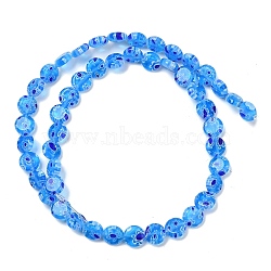 Handmade Millefiori Lampwork Beads Strands, Flat Round, Deep Sky Blue, 7.5~8x3mm, Hole: 0.6mm, about 48pcs/strand, 14.06''~14.17''(35.7~36cm)(LAMP-G166-17A-03)