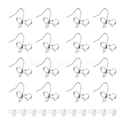 24Pcs Brass Earring Hooks, Bowknot Ear Wires with Loops, with 40pcs Plastic Ear Nuts, Platinum, 22 Gauge, 16x15mm, Hole: 2mm, Pin: 0.6mm(KK-GO0001-46)