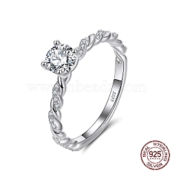 Rhodium Plated 925 Sterling Silver Finger Ring, Cubic Zirconia Birthstone Ring, Twisted Ring for Women, with S925 Stamp, Real Platinum Plated, 2~5mm, US Size 8(18.1mm)(RJEW-C064-01D-P)