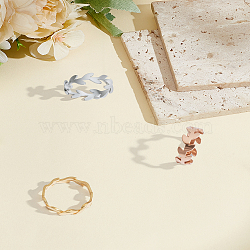 3Pcs 3 Colors Leaf 201 Stainless Steel Finger Rings, Mixed Color, 6mm, Inner Diameter: 15.8mm, 1pc/color(RJEW-LP0005-22)