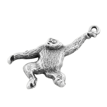 Tibetan Style Alloy Orangutan Pendants, Cadmium Free & Lead Free, Antique Silver, 26x30x4mm, Hole: 2mm