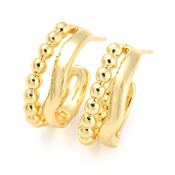 Rack Plating Brass C Shape Stud Earrings, Half Hoop Earrings for Women, Cadmium Free & Lead Free, Long-Lasting Plated, Real 18K Gold Plated, 17x6mm