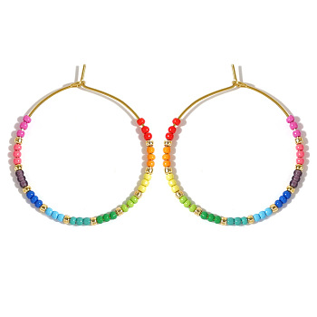 Glass Colorful Beads Hoop Earrings for Women, Ring