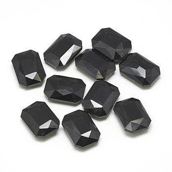 Pointed Back Glass Rhinestone Cabochons, Faceted, Rectangle Octagon, Jet, 6x4x2mm
