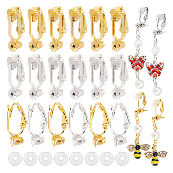 Elite 40Pcs 2 Colors Brass Clip-on Earring Converters Findings, with Vertical Loops and 40Pcs Comfort TPE Plastic Pads, Platinum & Golden, 19x6x9mm, Hole: 1mm, 20Pcs/color