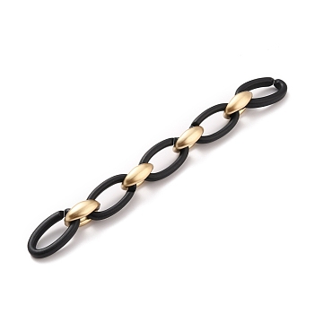 Handmade Opaque Spray Painted Acrylic Cable Chains, with CCB Plastic Linking Rings, Black & Gold, 35x18x6mm, 23x16x8.5mm, about 39.37 inch(1m)/strand